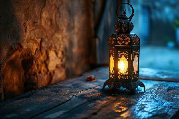 Islamic style lantern design for ramadan celebration with copy space