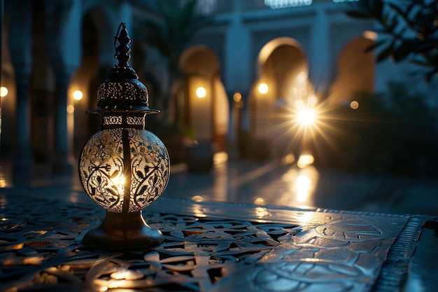 Free photo islamic style lantern design for ramadan celebration with copy space