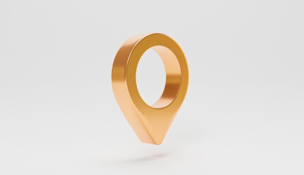 Isolate of golden Location pin on white background for web location point and pointer by 3d render