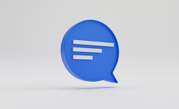 3d 렌더링에 의한 채팅 커뮤니케이션 개념의 상징을 위해 흰색 배경에 있는 파란색 텍스트 메시지 상자 내부의 흰색 사각형 분리