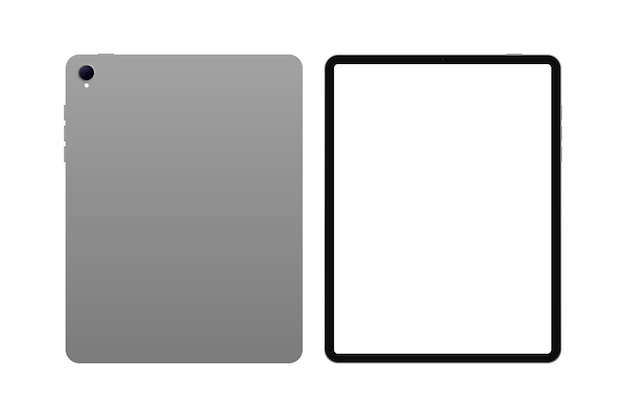 Isolated set of tablet view front and back