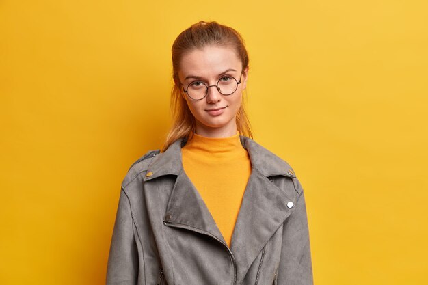 isolated shot of pretty serious female