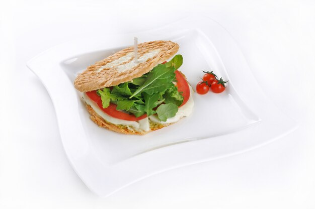 Isolated shot of a sandwich with tomatoes and mozzarella