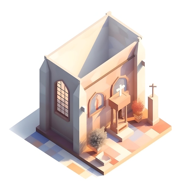 Free photo isometric church building on a white background. 3d illustration.