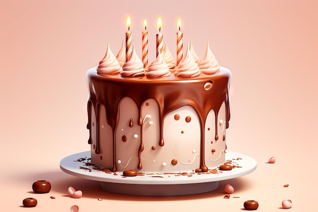 無料写真 チョコレートとクリームの誕生日ケーキのアイソメ図