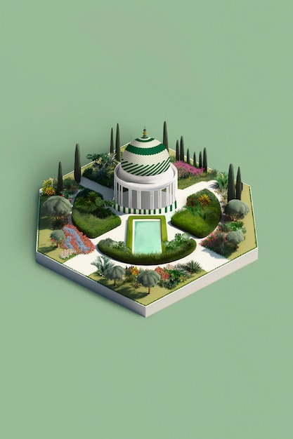 Isometric miniature of jardin de la concepción in malaga