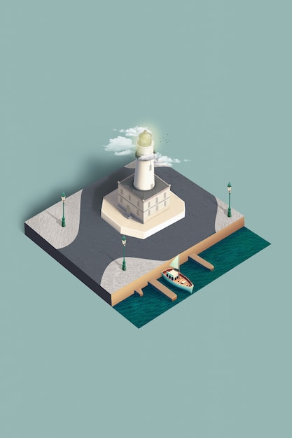 Isometric miniature of la farola in malaga