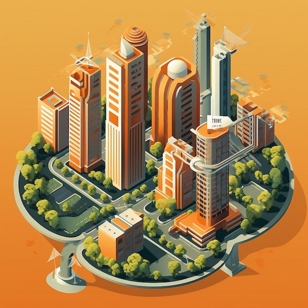 Free photo isometric view on 3d rendering of city