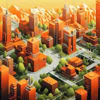 Free photo isometric view on 3d rendering of city