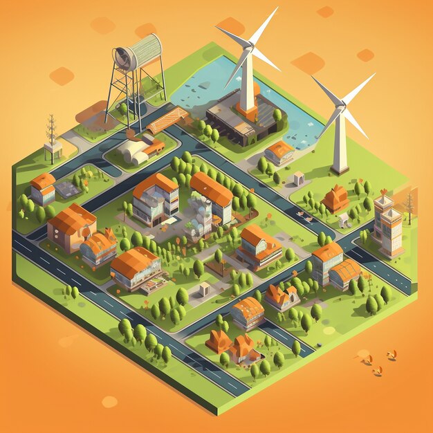 Isometric view on 3d rendering of city