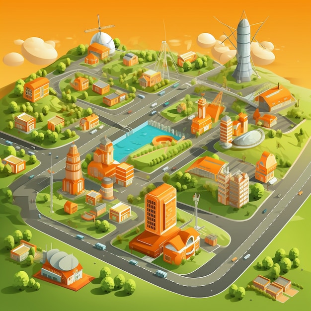 Isometric view on 3d rendering of city