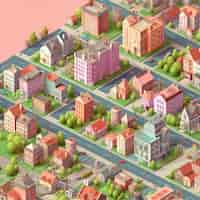 Free photo isometric view on 3d rendering of city