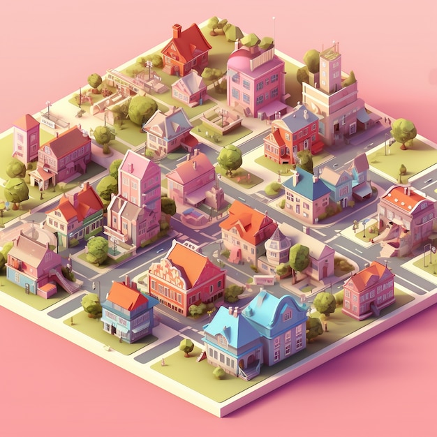 Free photo isometric view on 3d rendering of city