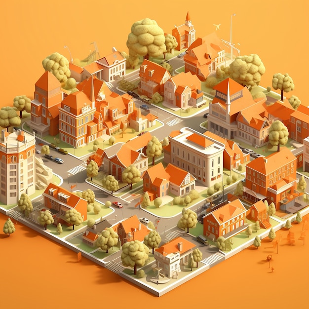 Isometric view on 3d rendering of city