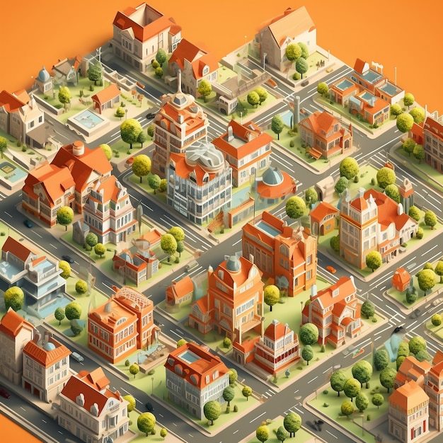 Free photo isometric view on 3d rendering of city