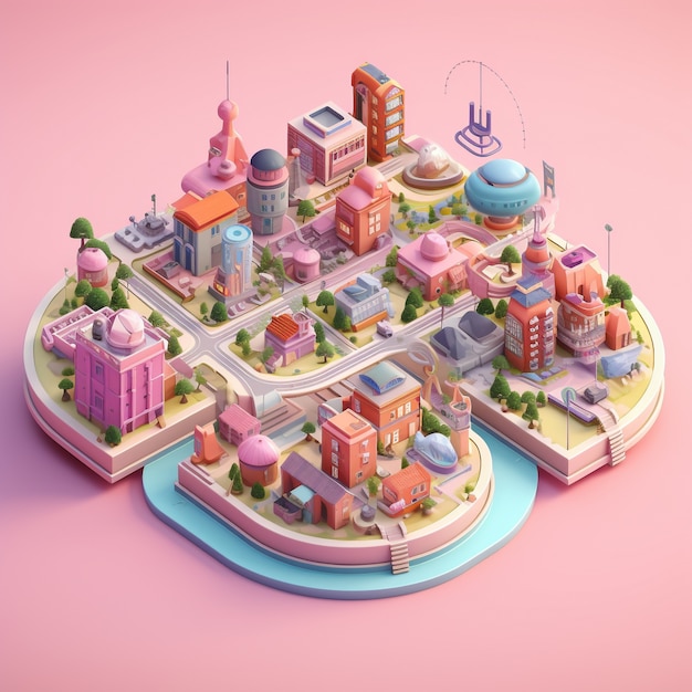 Изометрический вид на 3D-рендеринг города