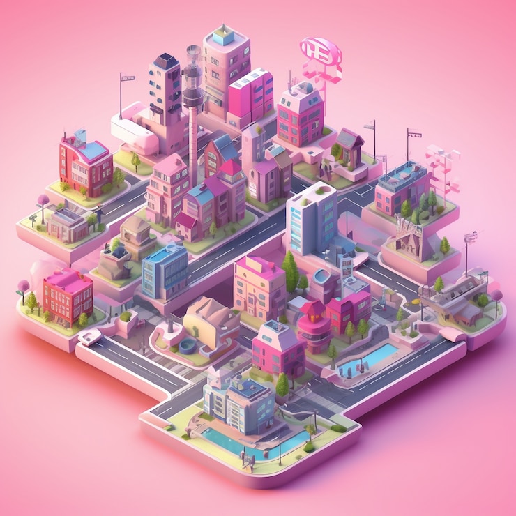 Free Photo isometric view on 3d rendering of city