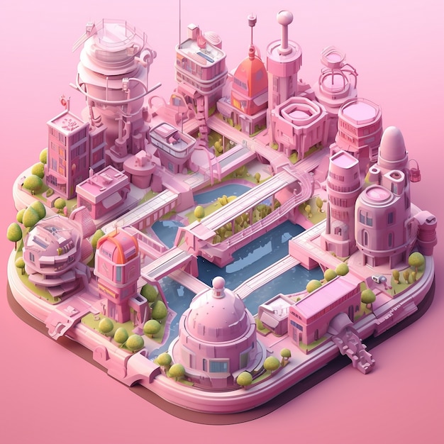 Isometric view on 3d rendering of city