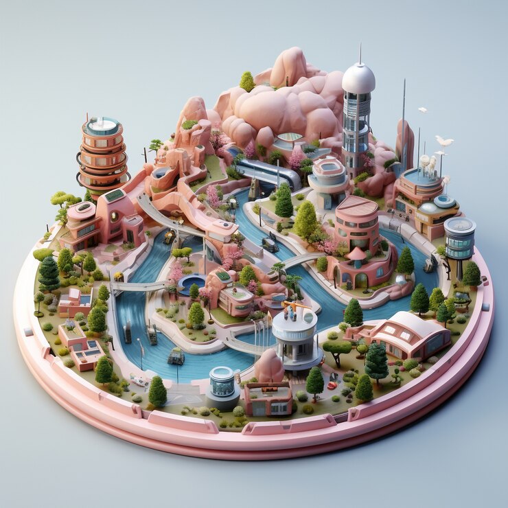 無料Photo 都市の 3 d レンダリングの等角投影ビュー