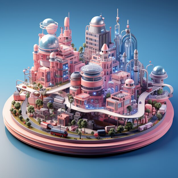 Isometric view on 3d rendering of city