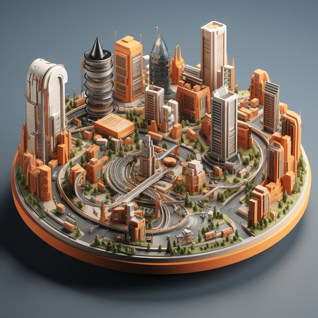 Isometric view on 3d rendering of city