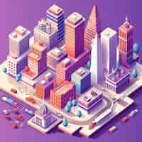 Free photo isometric view on 3d rendering of neon city