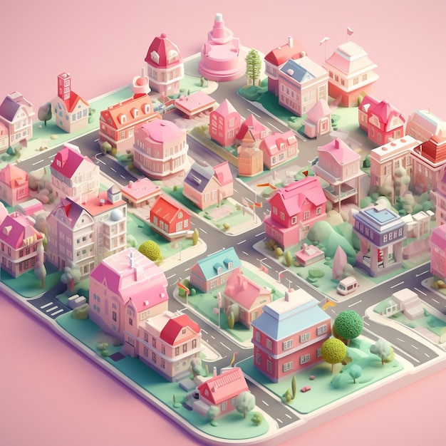 Бесплатное фото Изометрический вид на 3d-рендеринг города