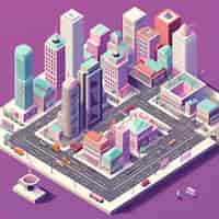 Бесплатное фото Изометрический вид на 3d-рендеринг неонового города