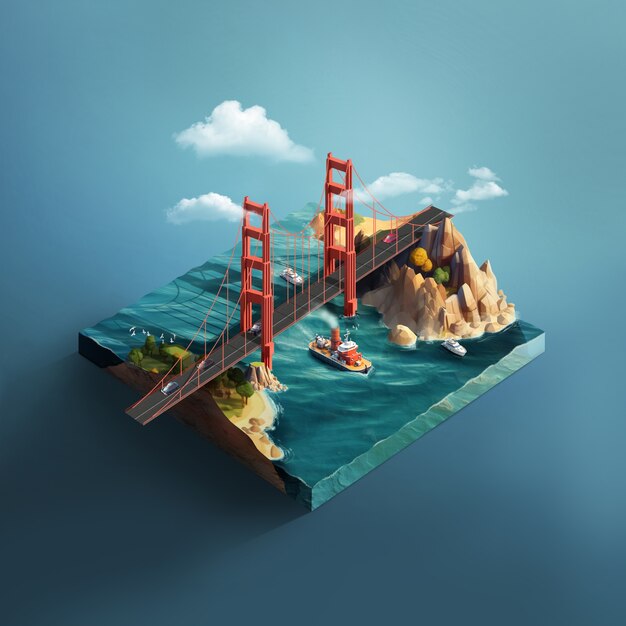 Isometric view of San Francisco's bridge