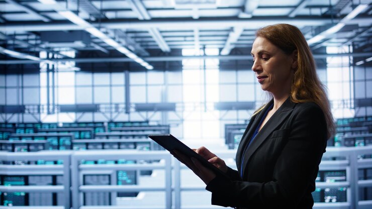 Free Photo it expert in server hub workplace monitoring supercomputers