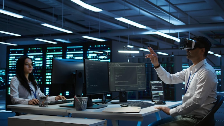 Free Photo it worker doing maintenance on server farm gear using virtual reality technology