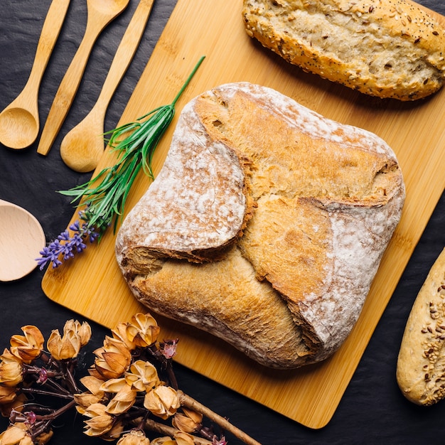 Italian bread on wooden board