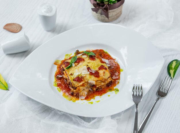 italian classic lasagna in the plate