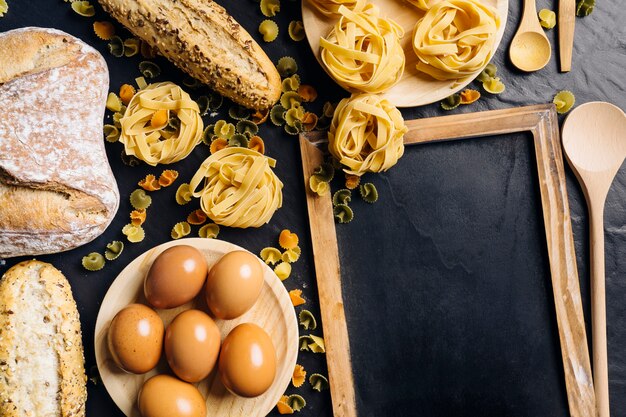 Italian food composition with slate