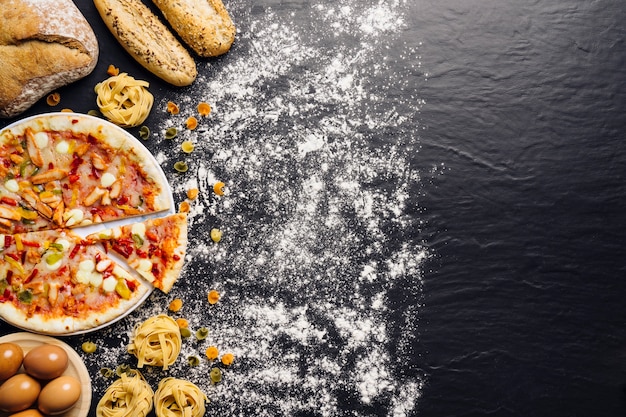 Italian Food Composition with Space on Right and Flour