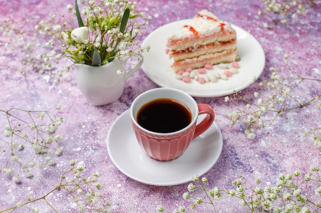 Italian tuscan traditional cookies cantuccini with almonds, cup of coffee on light