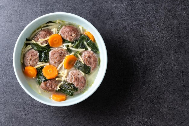 Italian Wedding Soup with meatballs and spinach