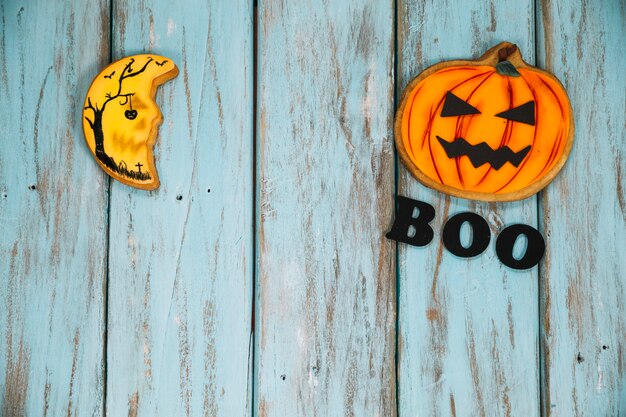 Jack-o-lantern and moon cookies