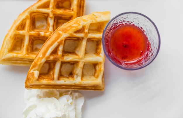 Jam breakfast and waffles