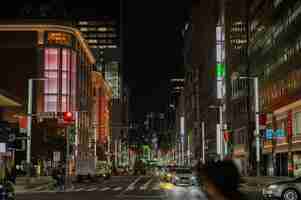 Free photo japan city at night with people on street