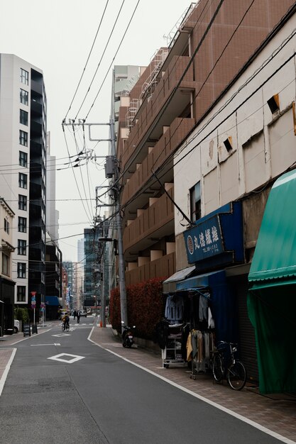 Japan street with man on bicycle