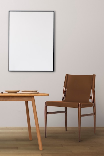 Interior design della sala da pranzo japandi con tavolo in legno