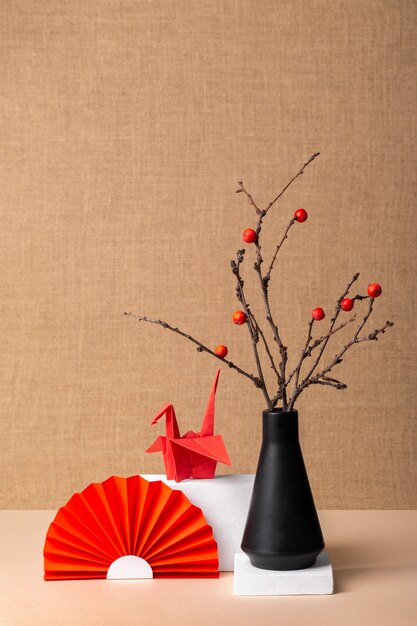 Japanese aesthetic with branches in vase