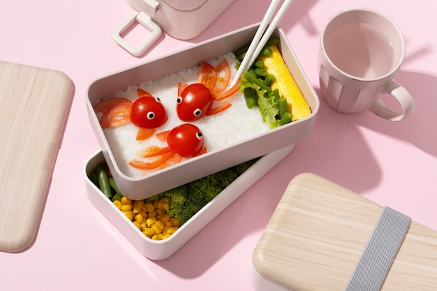 Foto gratuita assortimento di bento box giapponesi