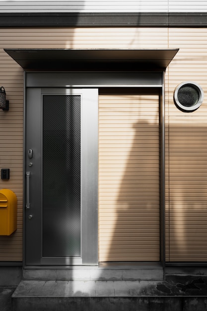 Japanese culture house entrance and metallic door