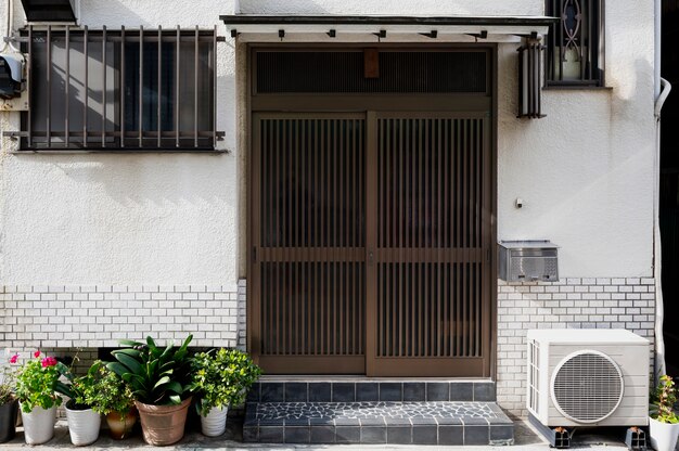 Japanese culture house entrance with bars