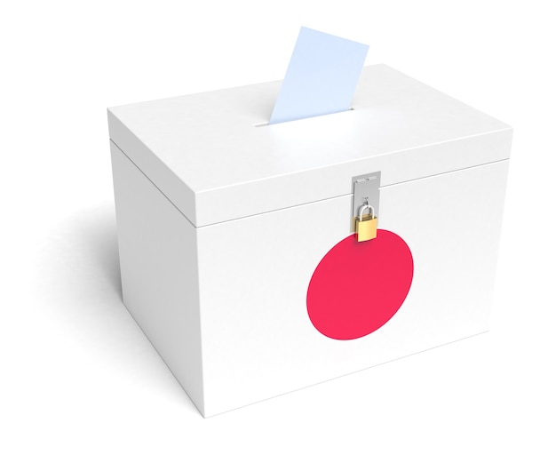 日本​の​国旗​投票箱​。​孤立した​白い​背景​。 3​d​レンダリング​。