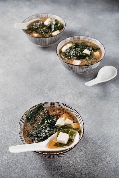 Japanese food in bowls arrangement