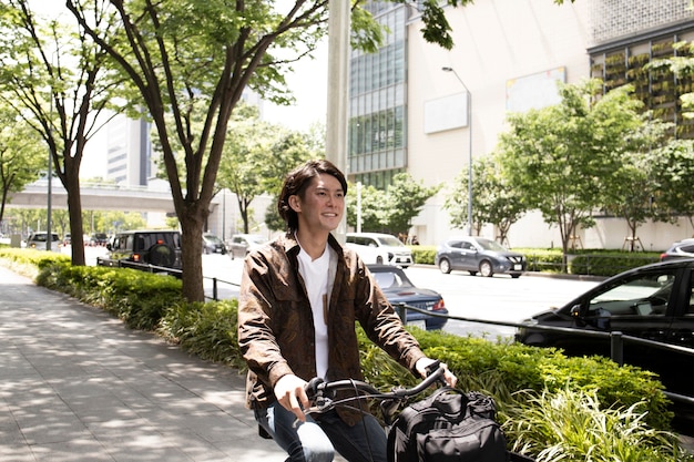 Japanese man spending time outdoors alone