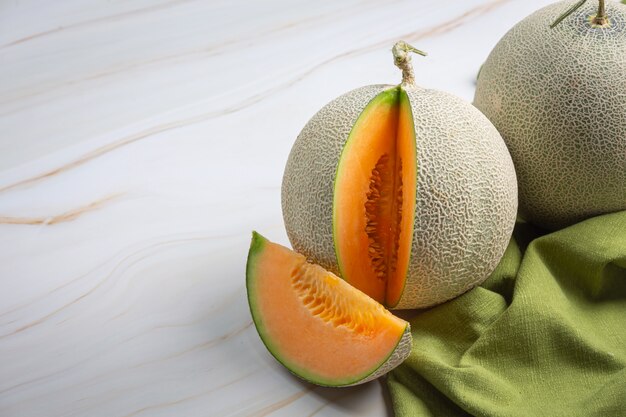 Japanese melon or cantaloupe, cantaloupe, seasonal fruit, health concept.